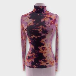 AFRM LOS ANGELES Mock Neck Sheer Mesh Top Purple Black Tie Dye Grunge Punk Y2K
